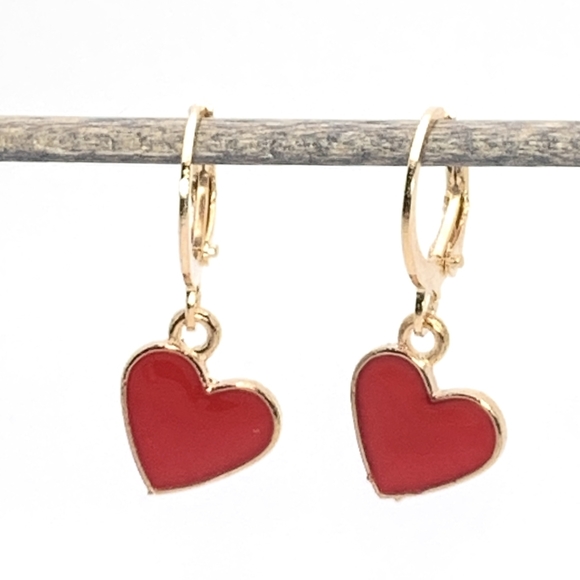 Red Enamel Heart Earrings - Picture 3 of 5